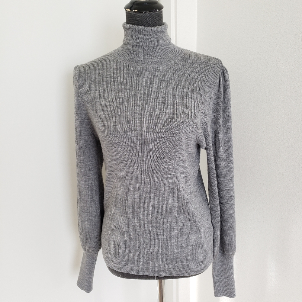 J. Crew Balloon Sleeve merino wool sweater gray M